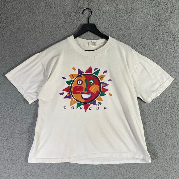 Vintage Cancun Mexico Sun Face Graphic T-Shirt XL Miro Toucan Tag White‎ Tee - Picture 2 of 13